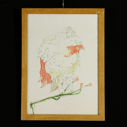Gianni Dova (1925-1991), bird on a branch