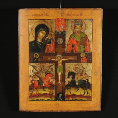 Icone quadripartite avec le Christ crucifié