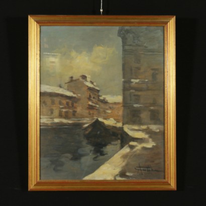 Achille Cattaneo (1872 – 1932), Blick auf verschneite Mailand