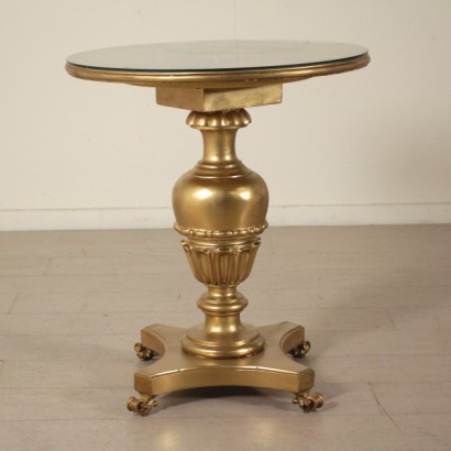 tavolino, tavolino tondo, tavolino tondo dorato, tavolino intagliato, tavolino con rosone intagliato, tavolino 900, tavolino in legno, di mano in mano, anticonline
