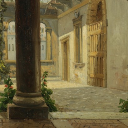 View of the courtyard with figures-detail