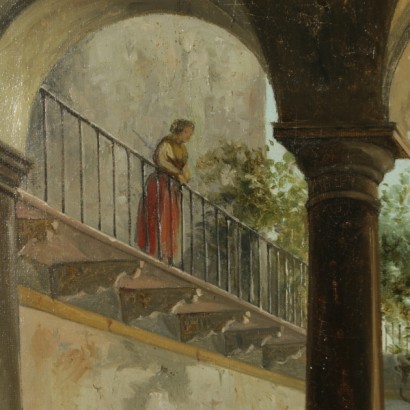 View of the courtyard with figures-detail