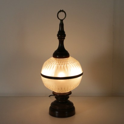 lampada, lampada da tavolo, lampada 900, lampada in noce, lampada in vetro opaco, vetro opaco, lampada tornita, di mano in mano, anticonline