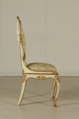 6 Chairs Ivory Lacquered Carved and Gilded Italy First Half 1800