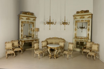 6 Chairs Ivory Lacquered Carved and Gilded Italy First Half 1800