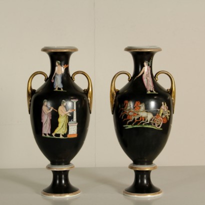 vases, ceramic vases, pair of vases, vases with Roman figures, Roman figures, antique vases, antique vases, vases with black background, black background, {* $ 0 $ *}, anticonline