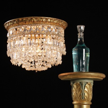 lamp, ceiling lamp, 900 lamp, gilt wood lamp, gilded wood, carved wood lamp, carved lamp, carved wood, crystal pendant lamp, crystal pendants, {* $ 0 $ *}, anticonline