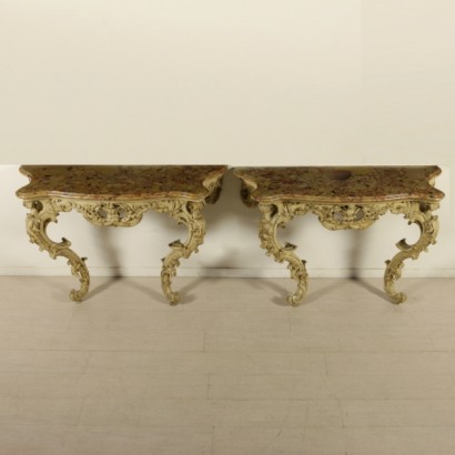 Pair of carved and painted console table