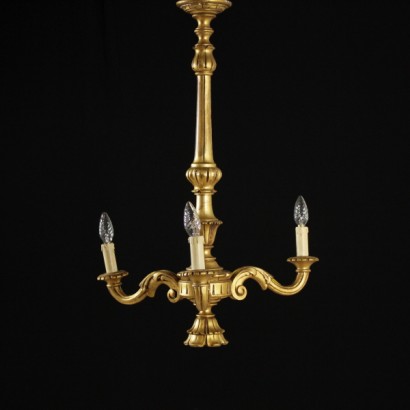 chandelier, wooden chandelier, 900 chandelier, gilded wood chandelier, gilded chandelier, three-arm chandelier, three-arm chandelier, {* $ 0 $ *}
