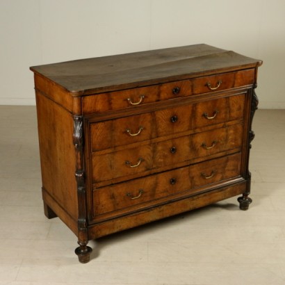 chest of drawers, chest of drawers in walnut, chest of drawers in walnut feather, walnut feather, dresser 800, dresser late 800, {* $ 0 $ *}, anticonline