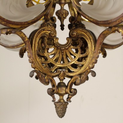 Lampadario in bronzo e vetro - particolare