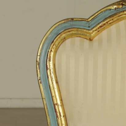 {* $ 0 $ *}, silla antigua, silla vintage, silla de diseño, silla con líneas onduladas, silla tapizada, silla dorada, silla lacada, silla blanca, silla del siglo XX, silla del siglo XX