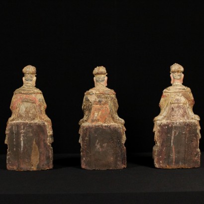 Group of three figures, wooden dignitaries chinese