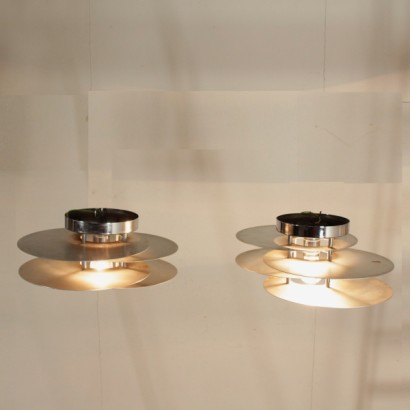 {* $ 0 $ *}, Paar Wandlampen, Deckenlampen, Wandlampen, Lampen aus verchromtem Metall, moderne antike Lampen, italienische Lampen