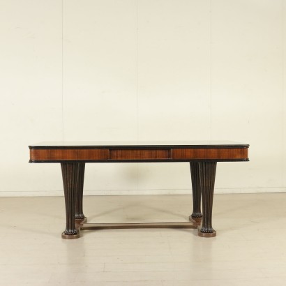 {* $ 0 $ *}, antigüedades modernas, mesa, mesa antigua moderna, mesa de los años 50, mesa de los años 50, mesa italiana, mesa de madera, mesa de vidrio, mesa de latón