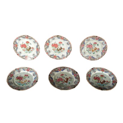 Six dishes "famille rose" chinese porcelain