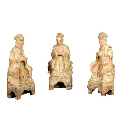 Group of three figures, wooden dignitaries chinese