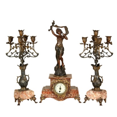 antiques, antiquities, Table clock, Table clock with candelabra, Table clock with candelabra 900, # {* $ 0 $ *}, #antiques, # antiquity, #Orologiodaappoggio, #madeinItaly