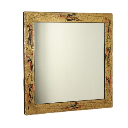 {* $ 0 $ *}, 60's mirror, modern antique mirror, vintage mirror, wall mirror, 60's, square mirror, lacquered metal mirror, metal frame, lacquered metal frame