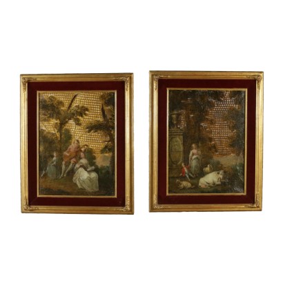 Paar Gemälde auf Leder Italien XVIII Jhd