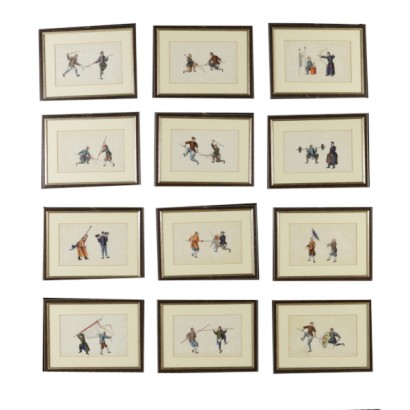 Gruppo di dodici dipinti cinesi