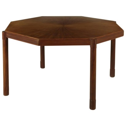 mesa, mesa de los años 60, mesa de diseño, mesa de antigüedades modernas, mesa vintage, mesa de diseño italiano, diseño italiano, mesa de teca, mesa de chapa de teca, {* $ 0 $ *}, anticonline, mesa octogonal, mesa de teca