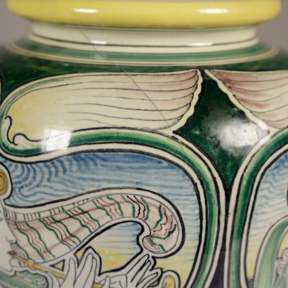 {* $ 0 $ *}, Galileo Chini Vase, Galileo Chini, Galileo Chini Jugendstil, antike Vase, antike Vase, 900er Vase, frühe 900er Vase, Jugendstilvase