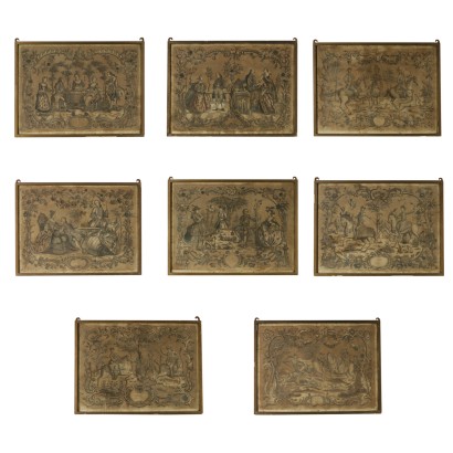 Gruppo di otto acqueforti francesi del XVIII secolo