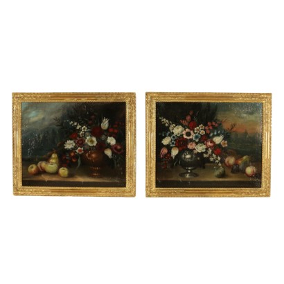 Pair of Still Life with Flowers and Fruit