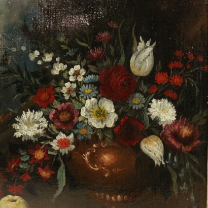 Pair of Still Life with Flowers and Fruit - detail