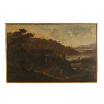 Antike Malerei - Landschaft mit Figuren