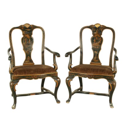 Antik, Stuhl, Antike Stühle, Antiker Stuhl, Antiker italienischer Stuhl, Antiker Stuhl, neoklassizistischer Stuhl, 900er Stuhl, Paar lackierte Sessel.