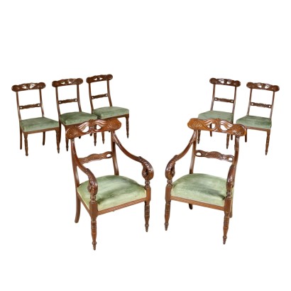 Group of Two Armchairs and Five Chairs