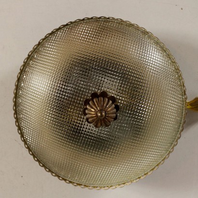 Ceiling Lamp Brass Milled Glass Vintage Italy 1950s