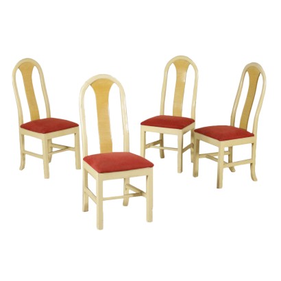 {* $ 0 $ *}, grupo de sillas, sillas de madera lacada, sillas tapizadas, sillas de tela, sillas modernas, sillas de los años 50, sillas italianas