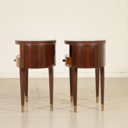 Pair of Nightstands Mahogany Brass Glass Vintage Italy 1950s