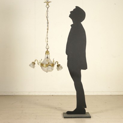 Ceiling Lamp Three Arms Brass Glass Italy Mid 1900s