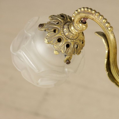 Ceiling Lamp Three Arms Brass Glass Italy Mid 1900s