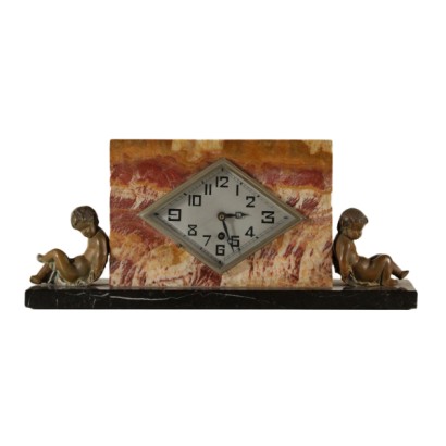 {* $ 0 $ *}, horloge déco, horloge ancienne, horloge ancienne, horloge 900, horloge années 30-40, horloge années 30, horloge années 40, horloge de table, horloge en marbre, angelots en bronze
