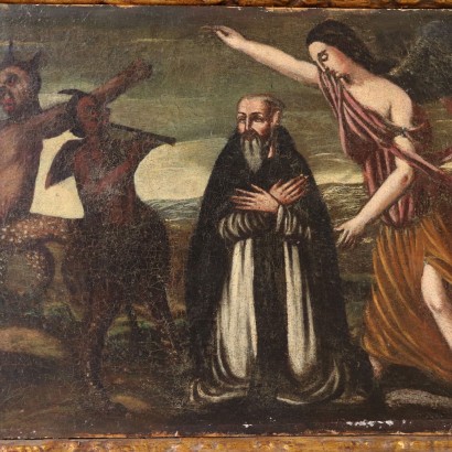 Ancient painting-Eight paintings with Scenes from the Life of St. Anthony the Abbot, mounted on wooden panels