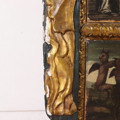 Peinture ancienne-Huit tableaux, avec des Scènes de la Vie de Saint Antoine, Abbé, montés sur des panneaux de bois