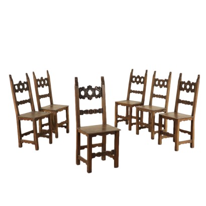 Set of Six Chairs Walnut Manufactured in Italy 18th Century