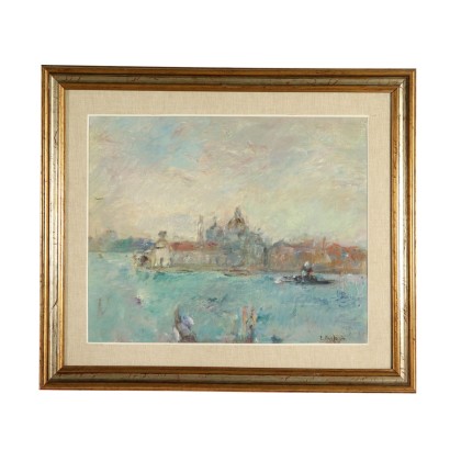 View of Venice by Ezio Pastorio Oil on Canvas 20th Century