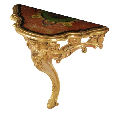 Drop Shaped Console Lacquered Gilded Wood Marble Naples Italy Mid 1700