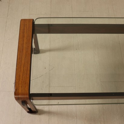 Coffee Table Rosewood Glass Top Vintage Manufactured in Italy 1960s