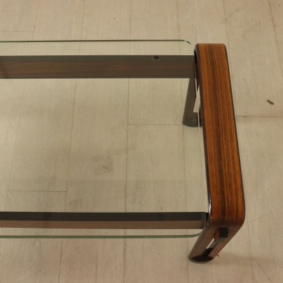 Coffee Table Rosewood Glass Top Vintage Manufactured in Italy 1960s