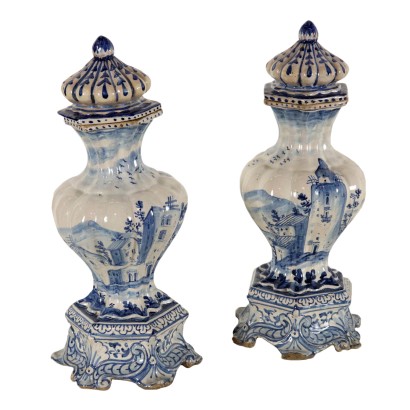 Pair of White Maiolica Vases Italy 19th Century