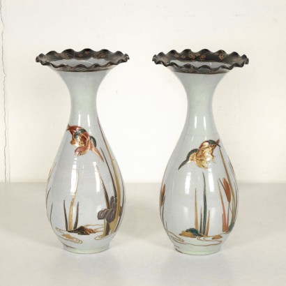 Pair of Vases Decorated Porcelain Made in Japan 1920