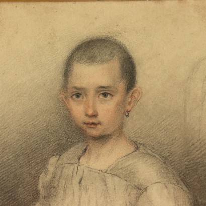 Two Portraits of Girls Pencil and Crayons on Paper 19th Century