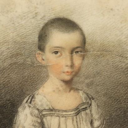 Two Portraits of Girls Pencil and Crayons on Paper 19th Century
